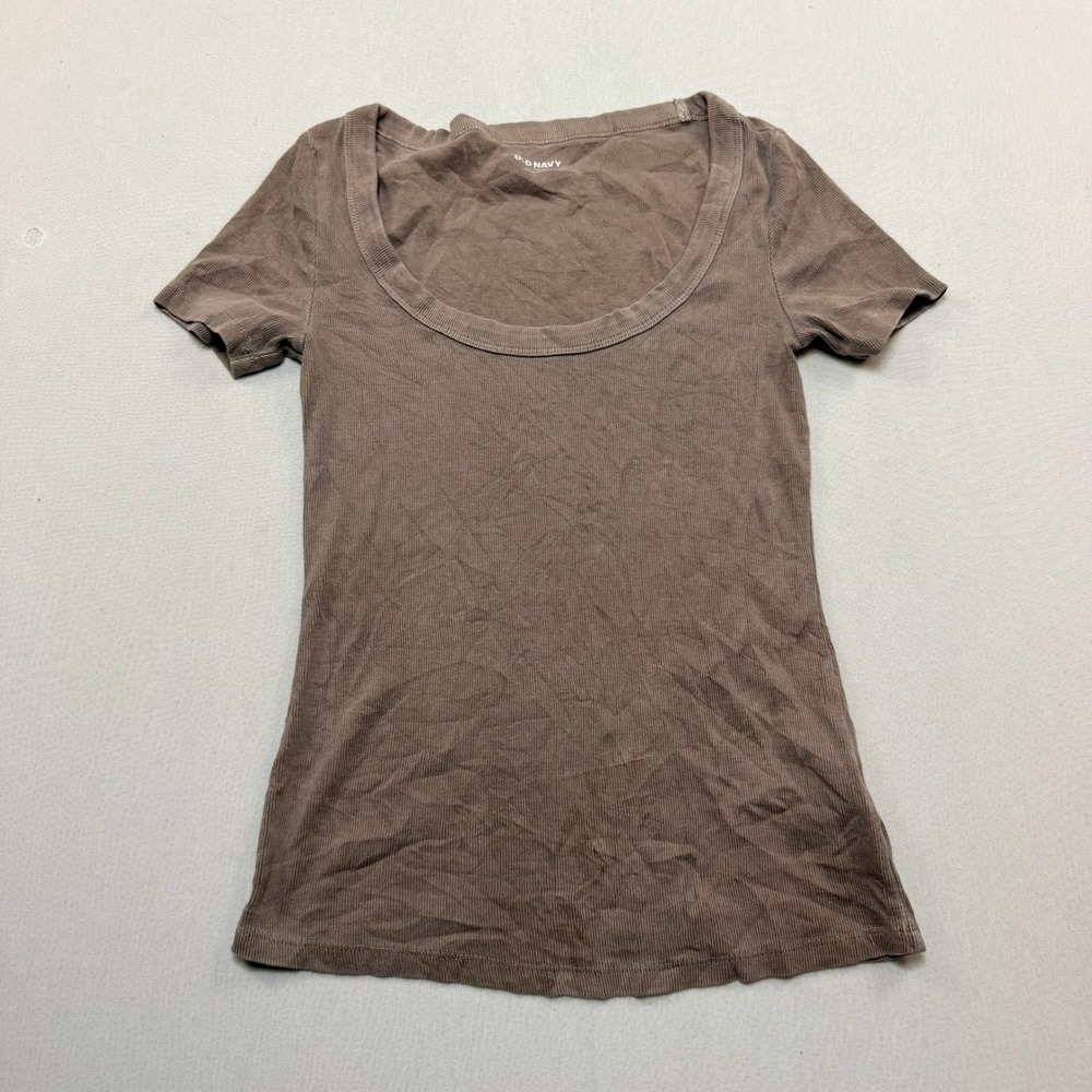 Old Navy Ribbed T-Shirt Womens Extra Small Brown Scoop Neck Short Sleeve